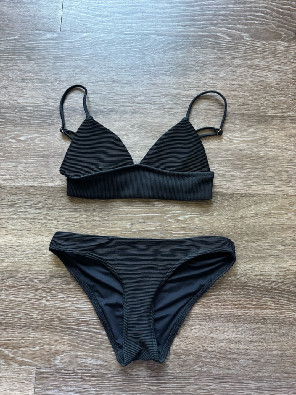 Black Ribbed Women’s Bikini Set - Bralette Top & Classic Bottom